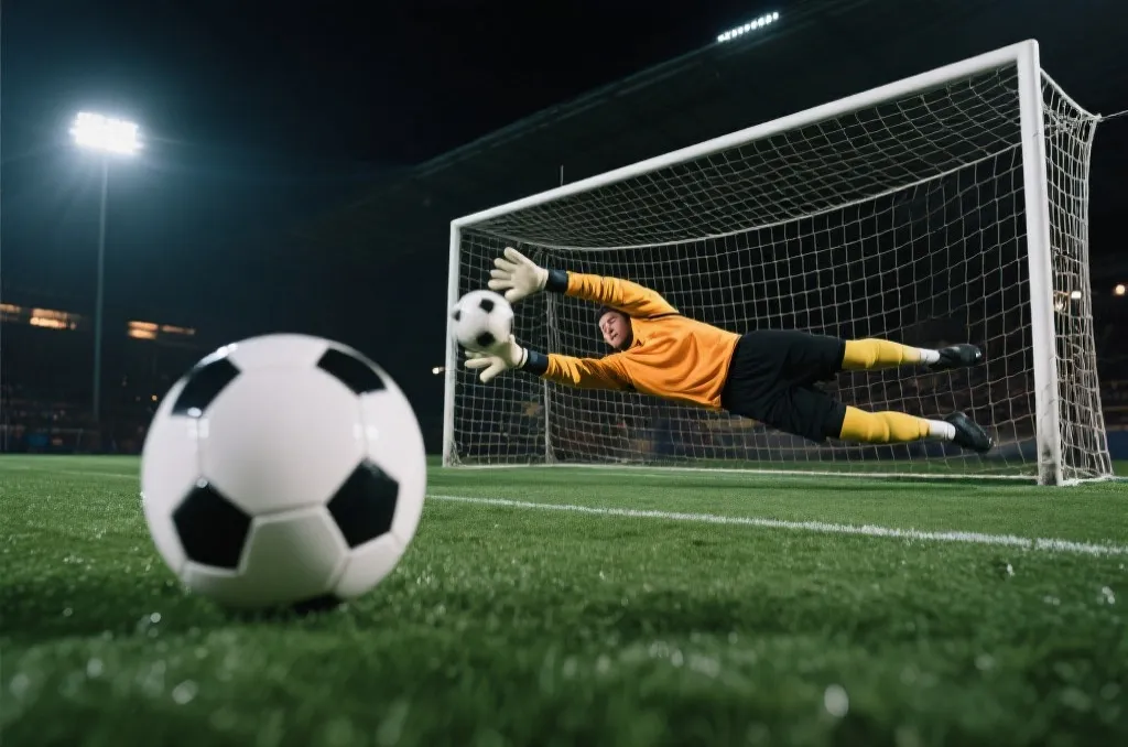 点球大战瞬间,守门员飞身扑救
