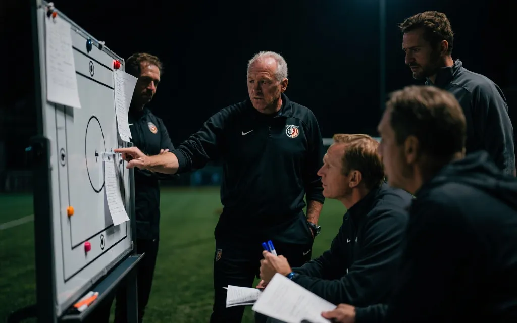 战术板与教练组深夜讨论的画面